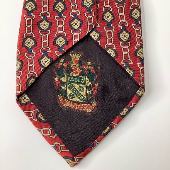 Gucci by Paolo Gucci dry gold Chains pattern Italian Silk tie EUC - Picture 3 of 7